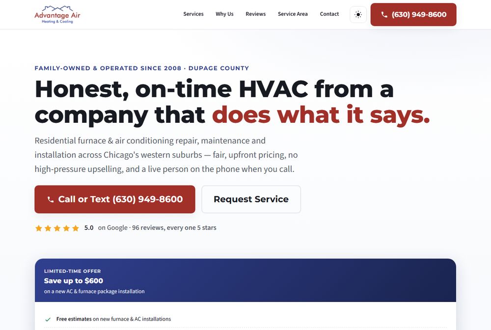 Advantage Air Heating & Cooling website homepage